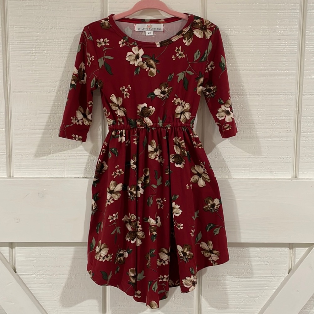 Bailey’s Blossoms 2T Floral Dress - Burgundy